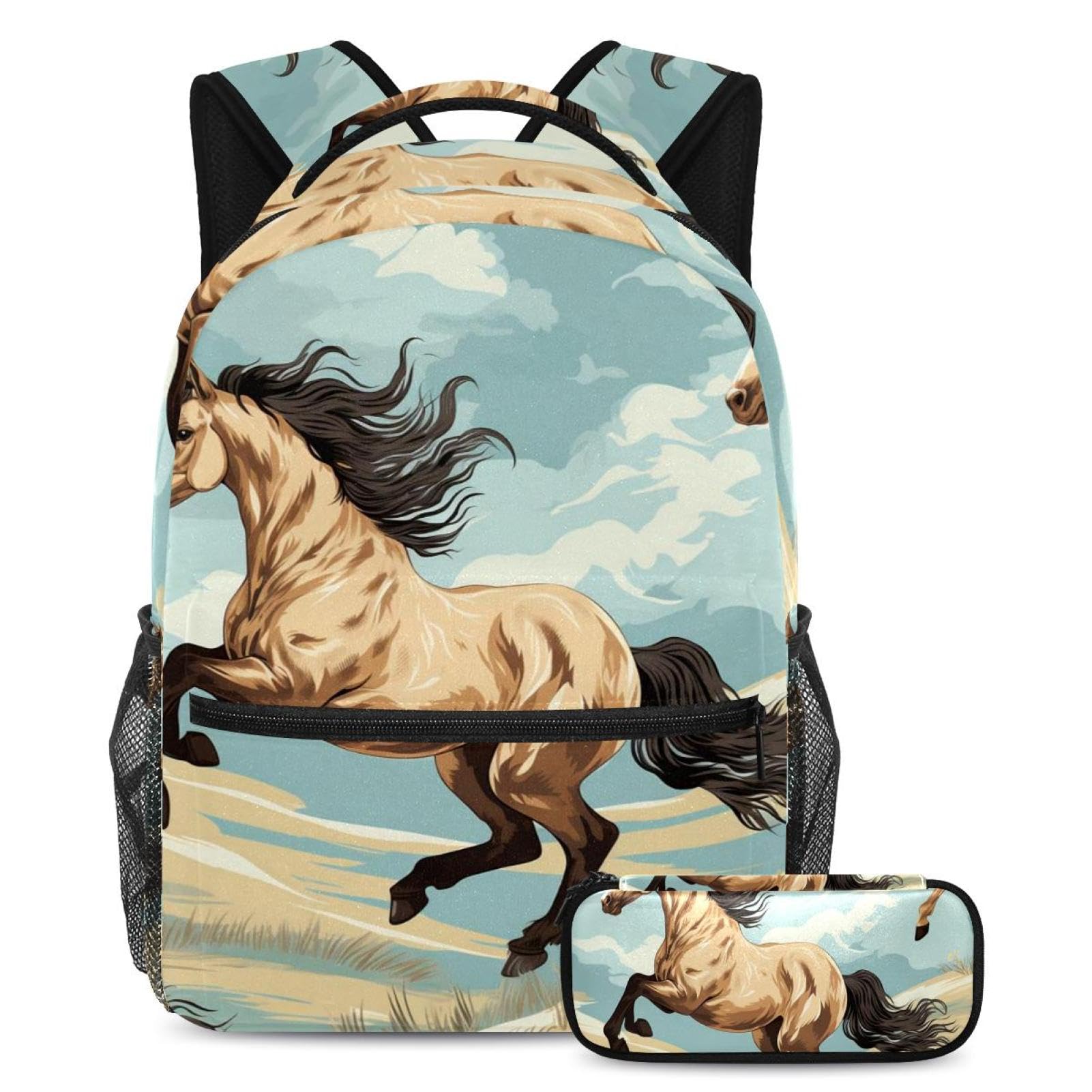 Sac à dos cheval avec trousse à crayons ensemble cartable étudiants multicolore - 7