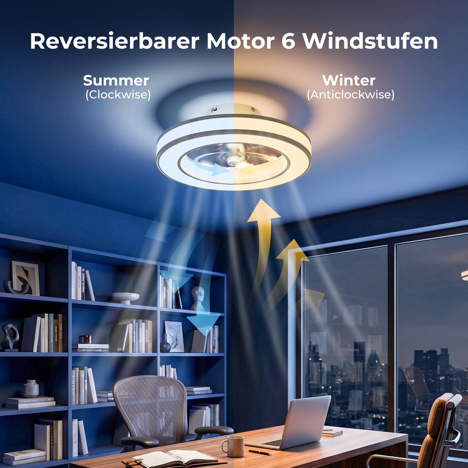 Peasur Leiser Deckenventilator mit Beleuchtung RGBAI, Smart APP Deckenleuchte mit Ventilator Fernbedienung, 6 Windstufen, Sommer/Winter Funktion, für Schlafzimmer Wohnzimmer, Ø40CM