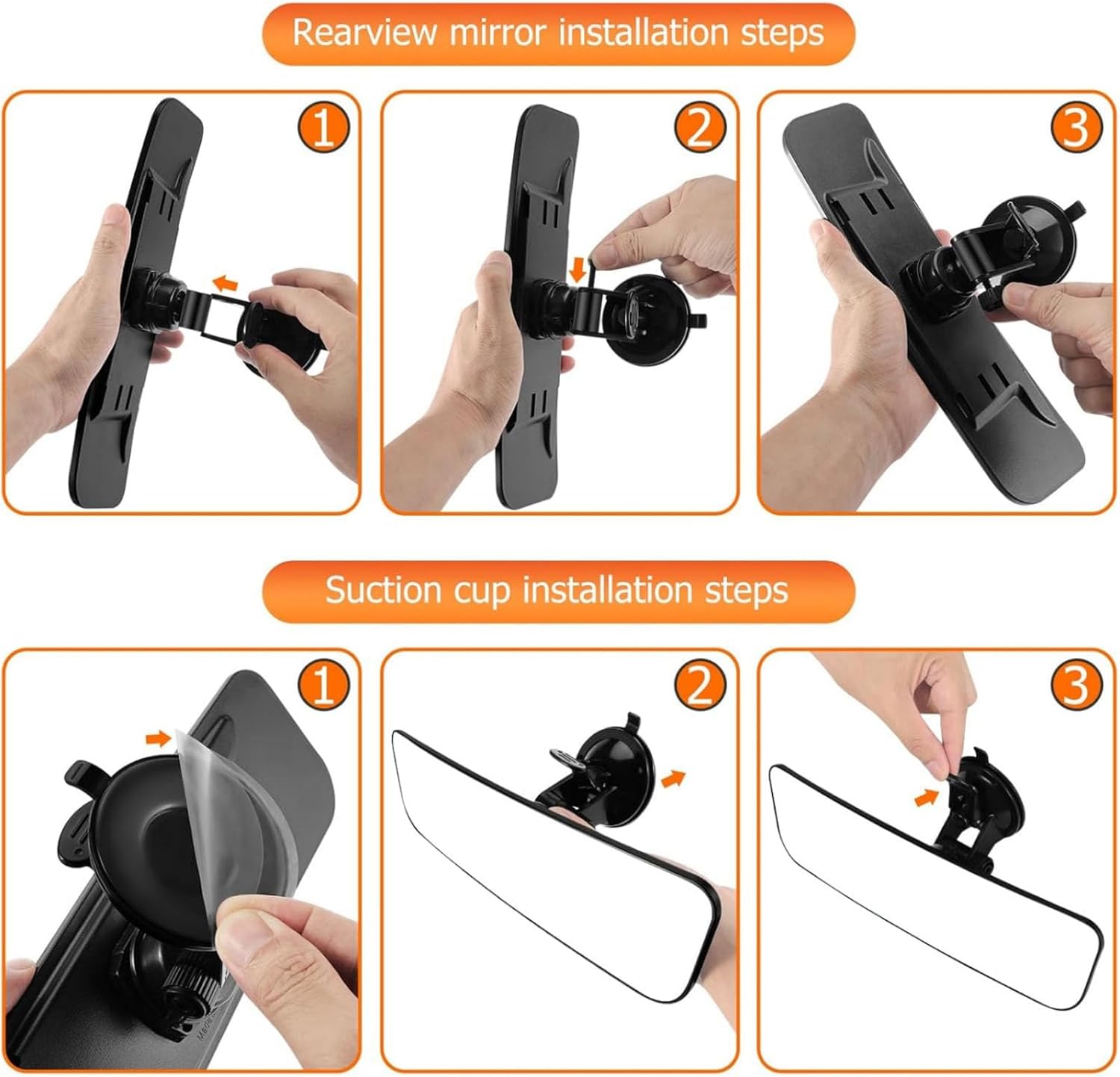 360° Adjustable Car Rear View Mirror with Suction Cup, Wide Angle HD Auto Inside Rearview Mirror