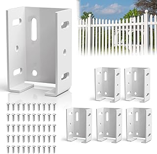 6 Pcs White Aluminum Fence Bracket for Vinyl Fencing - Heavy Duty White Vinyl Fence Bracket Fits 2.75" Rail, Ideal Replacement Parts for Plastic, PVC Holder