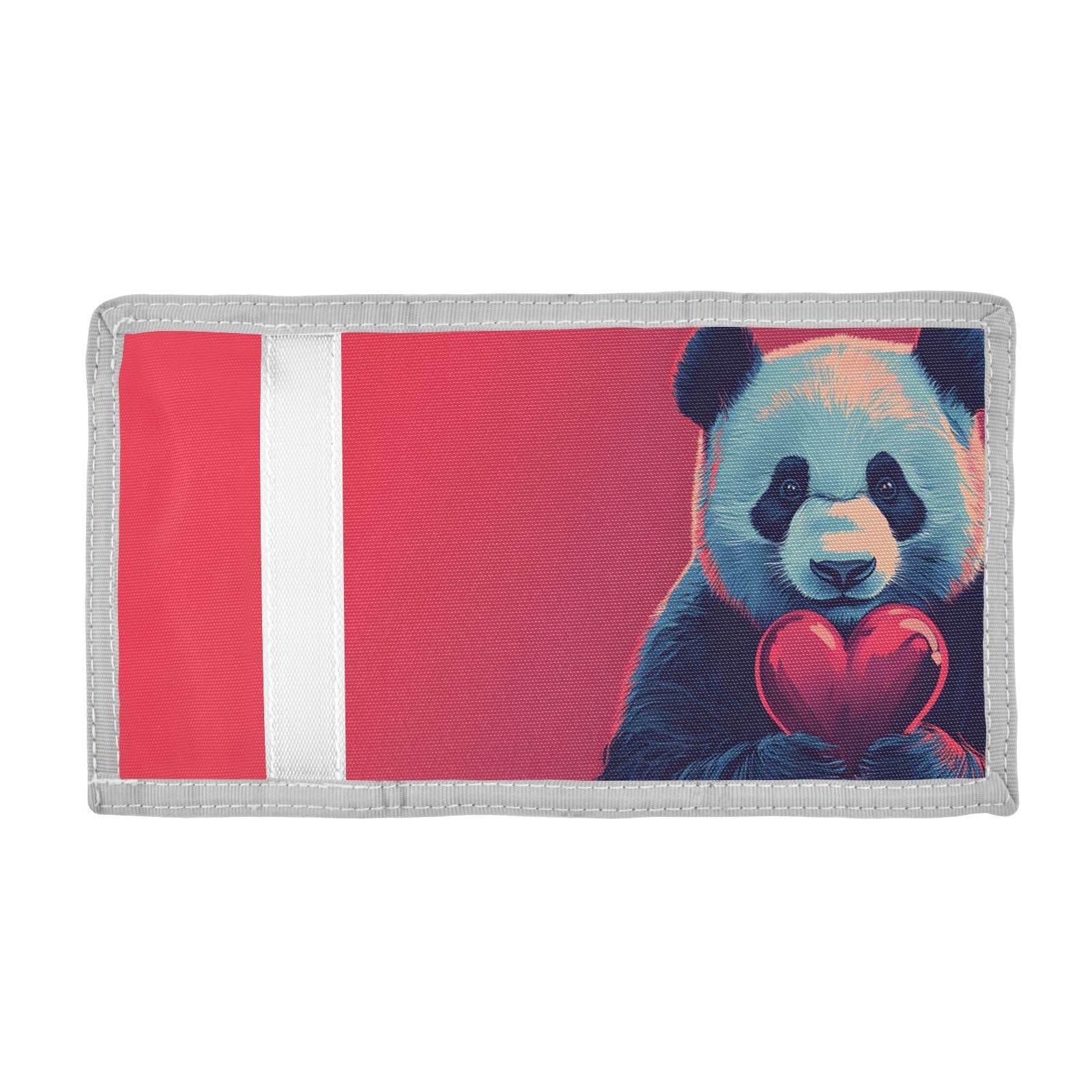 FOLIOSA Kids Wallet for Boys Girls Panda Valentine Print Youth Wallet with Zipper Pocket Card Holders, Novelty Wallet 4.9×2.9 in