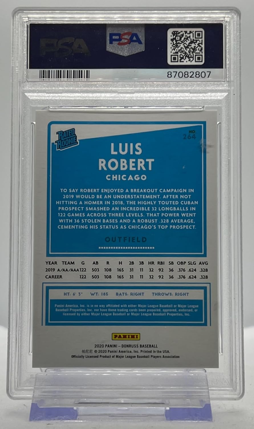 Luis Robert PSA 9 Mint Graded Holo Pink Refractor Rated Rookie Card Collectible Baseball Card - 2020 Optic Baseball Card #264 (White Sox)