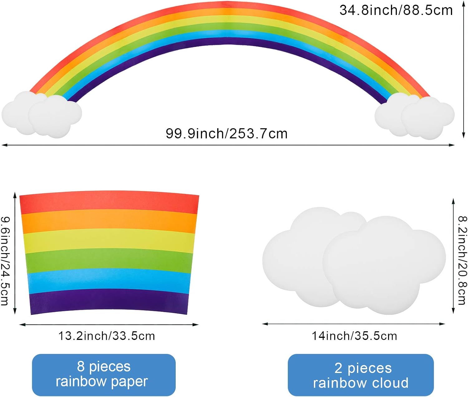 Sumind 10 Pcs Jumbo Rainbow Classroom Bulletin Board Decorations with Cloud Cutouts Colorful Rainbow Party Supplies for Girls Birthday Baby Shower Classroom Nursery Photobooth Room Decor
