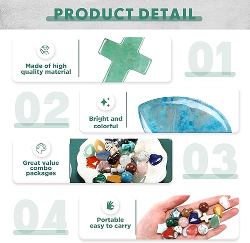 Miniatura 5 de Nuenen 64 piezas de piedras de preocupación de cristales curativos a granel, cruz, ataúd, luna, estrella, lágrima, bolsillo de palma, bola de