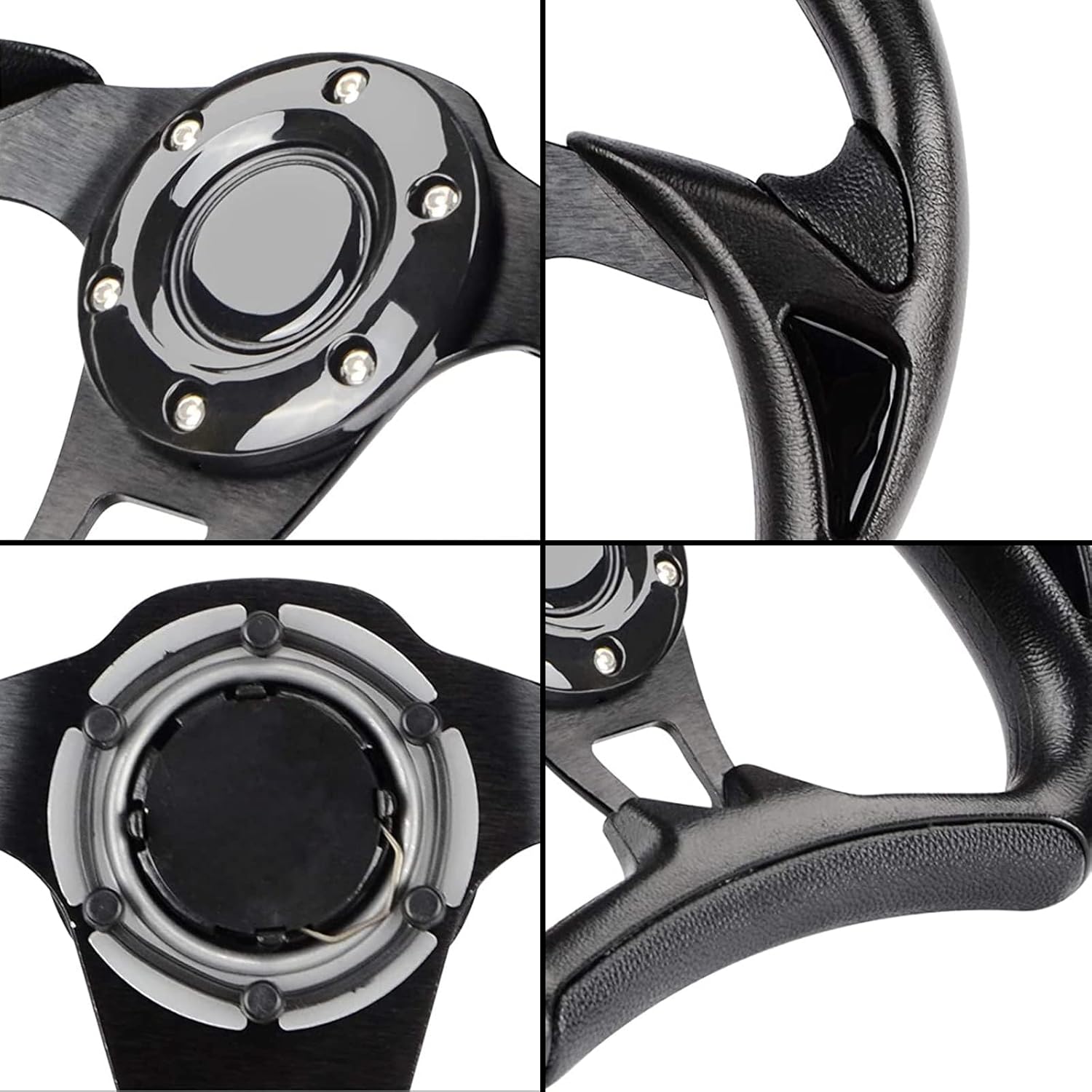 Golf Cart Steering Wheel for EZGO TXT/RXV, Club Car DS/Precedent/Tempo, Yamaha G29/Drive/Drive 2, and more Golf Cart Models, Racing Steering Wheel, Black (Required Adapter Not Included)
