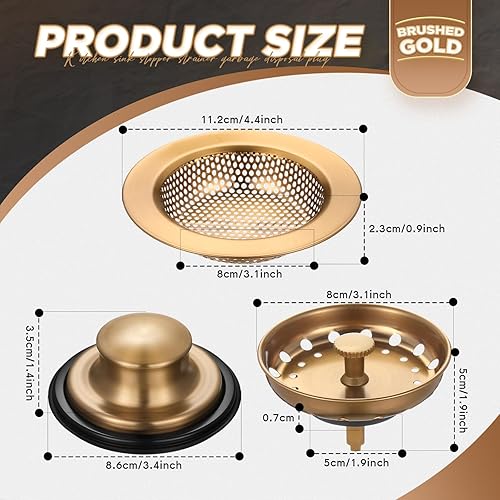 Vista 64 de Mudder 3 piezas de colador y tapón de drenaje para fregadero de cocina, tapón de eliminación de basura de acero inoxidable con asa, filtro universal