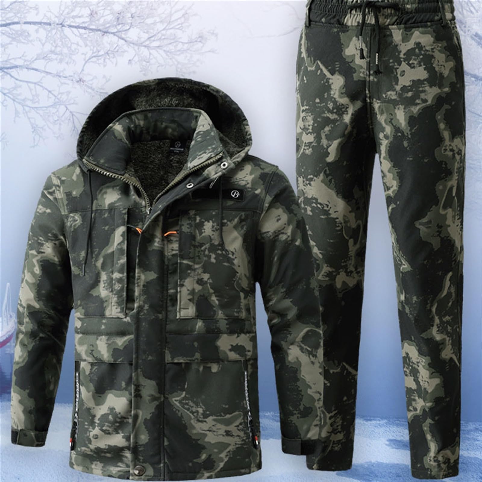 Set Tute Da Sci Da Uomo, Set Di Tute Da Sci In Due Pezzi Mimetiche Alla Moda Impermeabili Antivento Calde E Calde, Set Giacca E Pantaloni Coibentati Con Cappuccio, Per Pesca