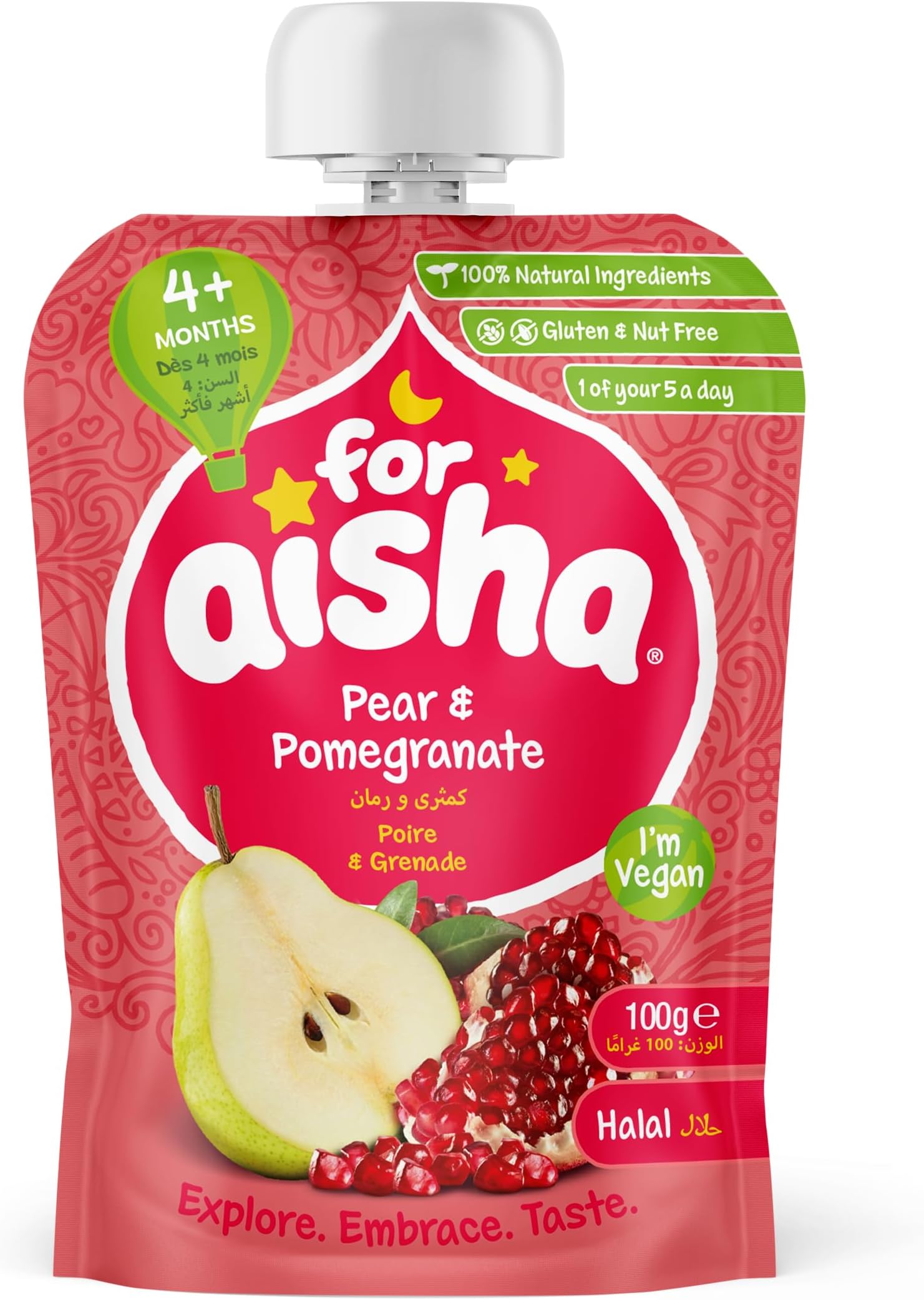 For Aisha (Halal) 4months + pouch 100g - Pear & Pomegranate