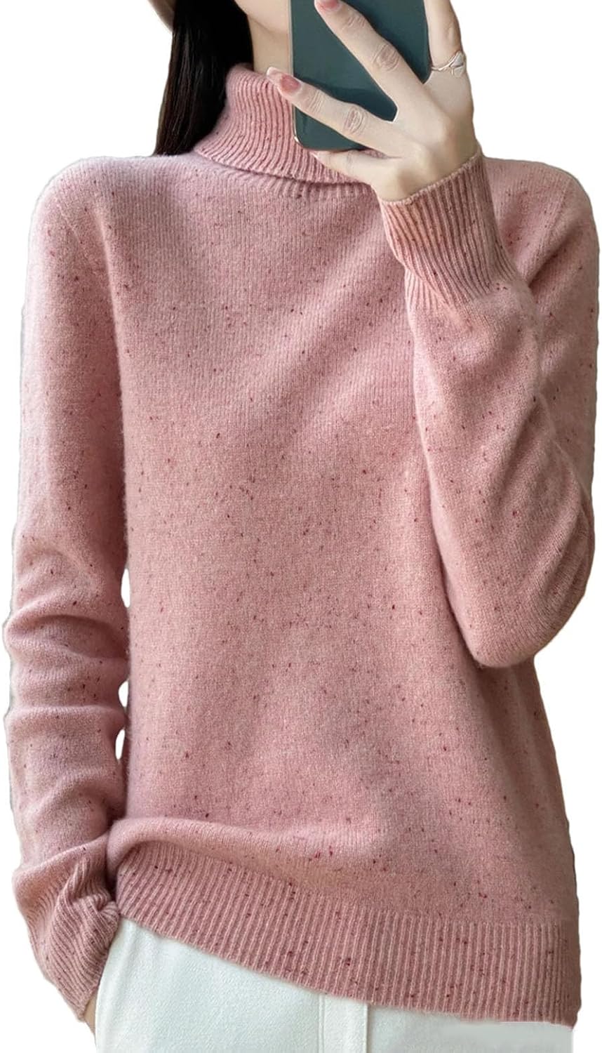 Women's 100% Wool Turtleneck Sweater Winter Elegent Long Sleeve Knit Pullover Jumper Office Casual Thermal Tops