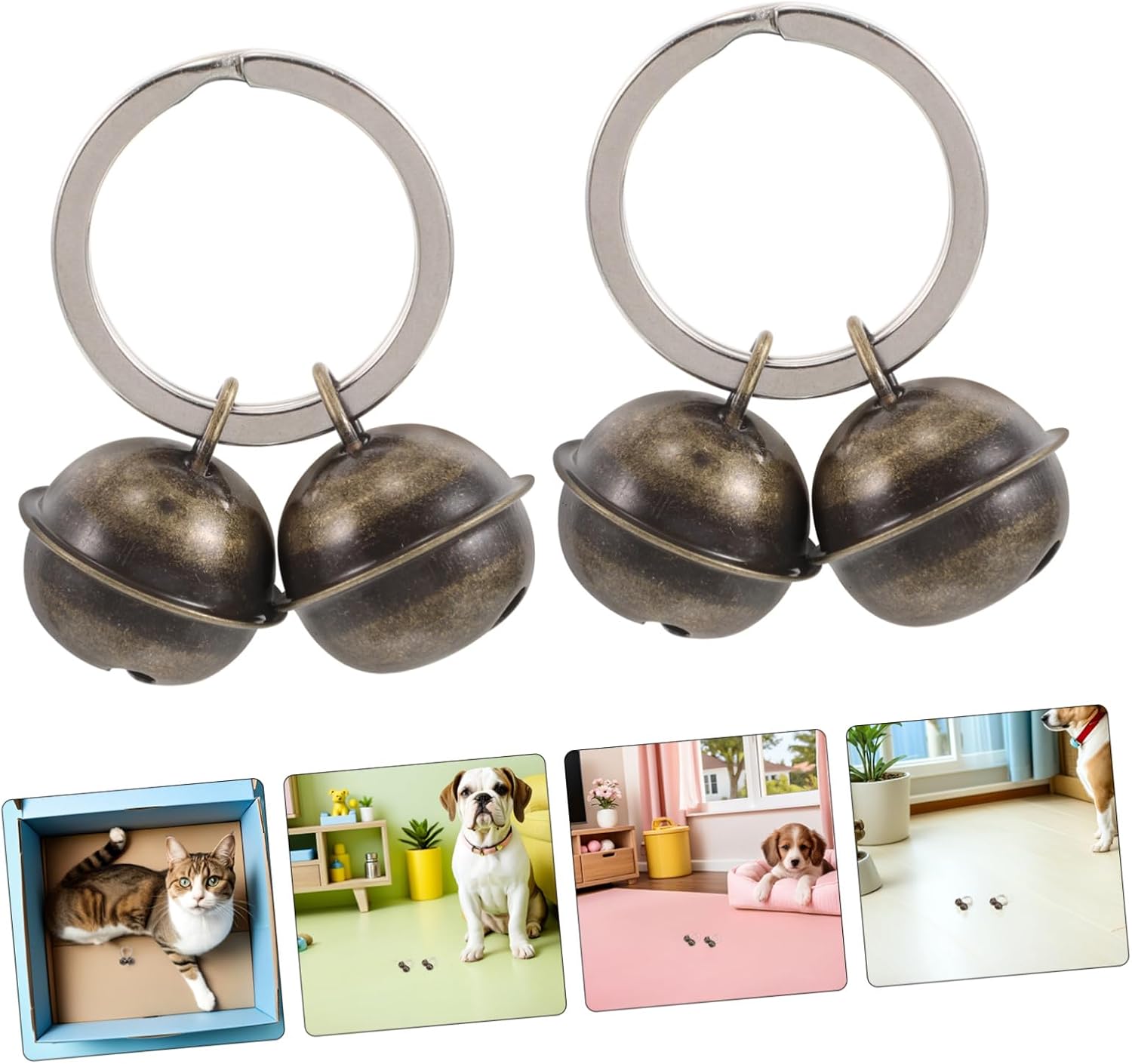 MERRYHAPY 8pcs Stylish Golden Double-Bells Pet Collar Charm for Dogs and Cats, Waterproof Iron Material and Distinct Sound, for Outdoor Adventures and Tracking