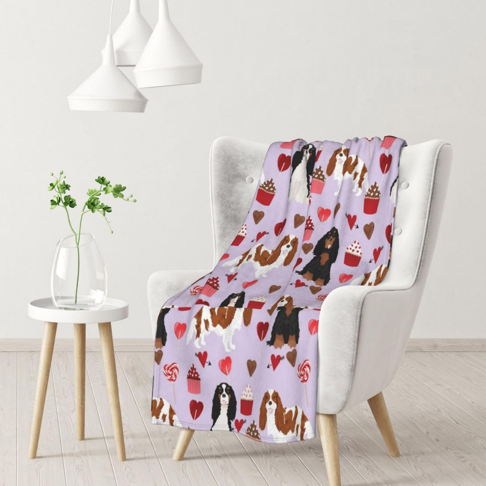 BeNtli Blanket,Warm Flannel Blanket Throw/Blanket Bed Throw for Sofa Office 102X 76 cm,Cavalier King Charles Spaniel Mixed Coats Valentines Cupcakes Hearts Dog