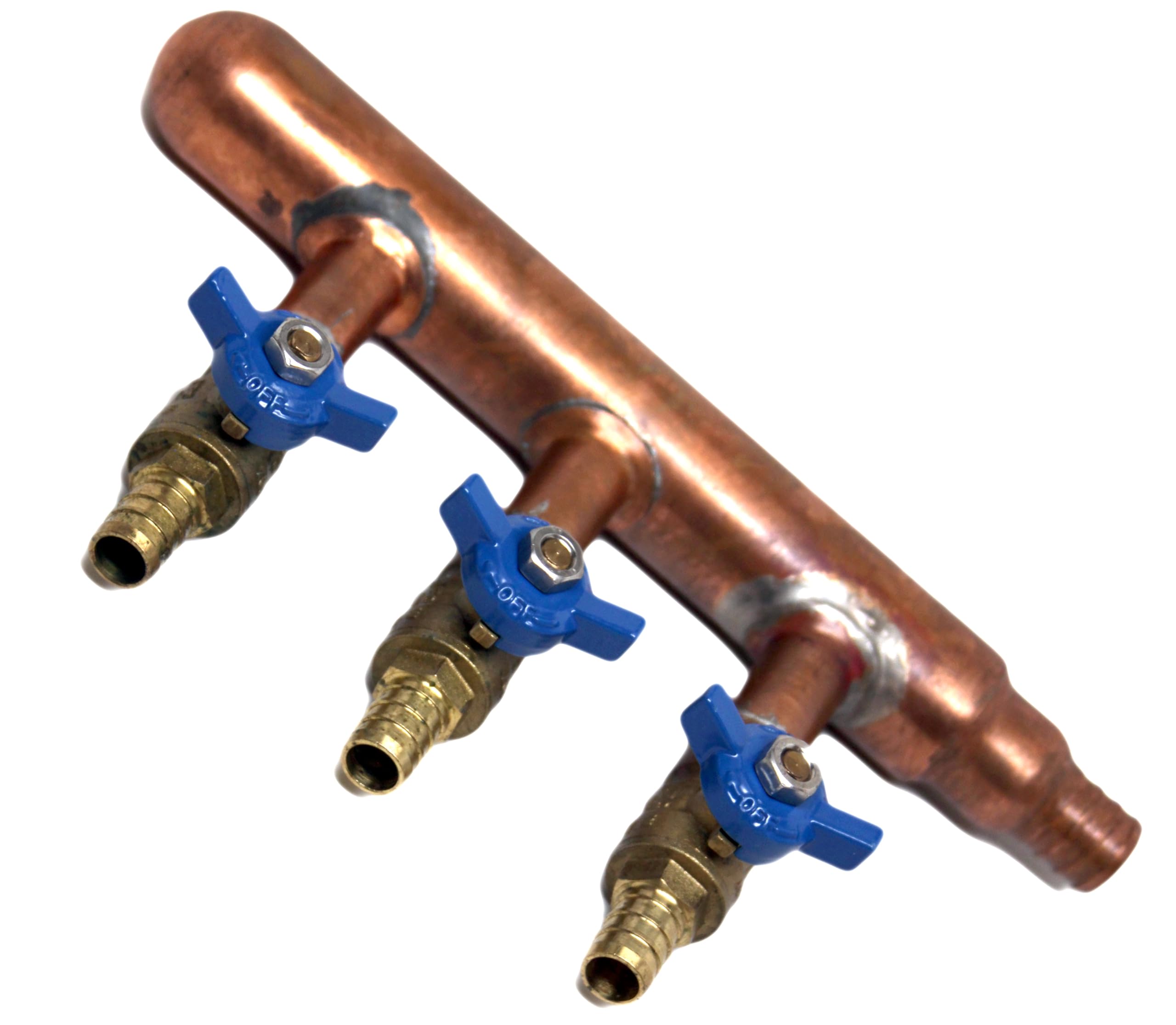 PEX - Colector de fontanería 3/4 pulgadas macho válvula de bola de 1/2 pulgada, extremo cerrado, púas (3 puertos, extremo de púas)