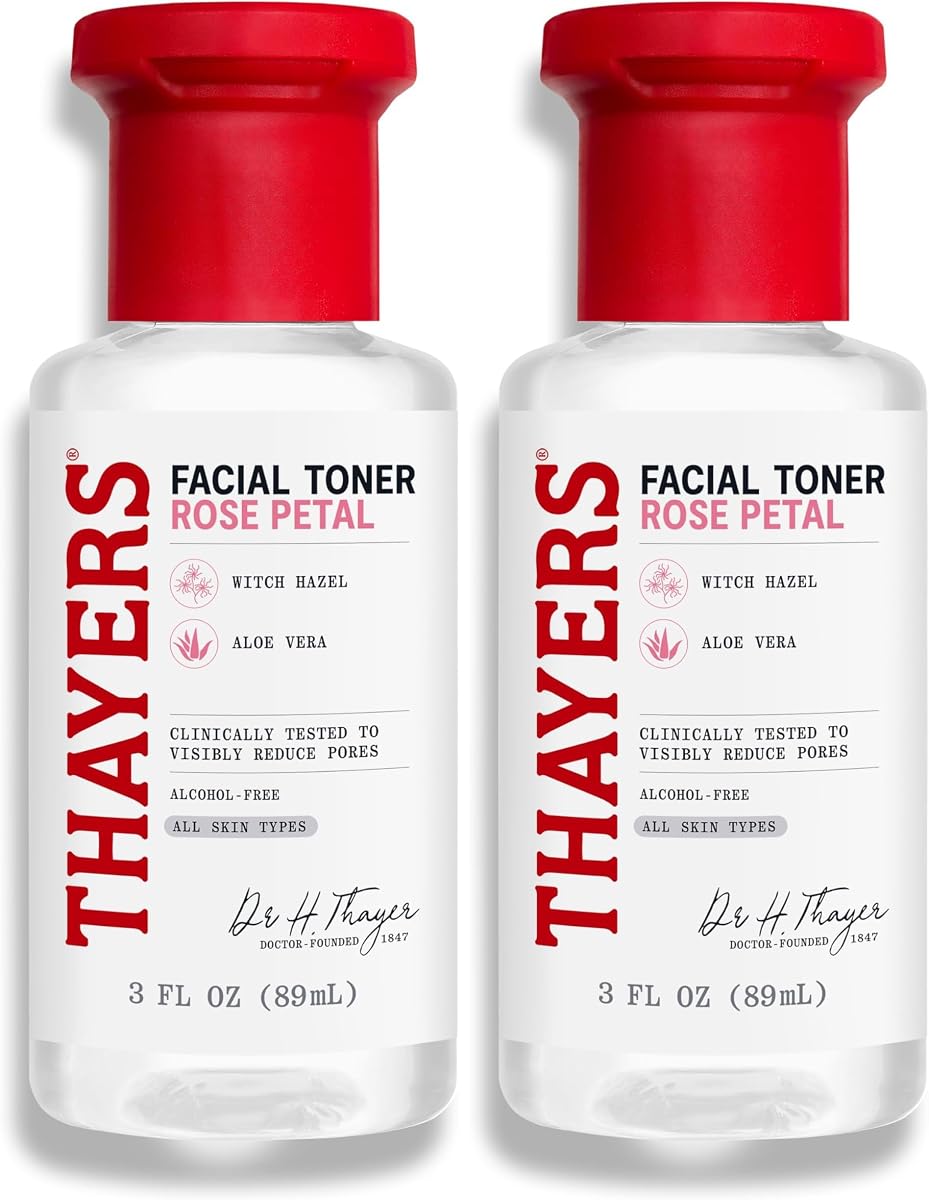 AlcoholFree Witch Hazel Facial Toner with Aloe Vera Formula, Clear, Rose Petal, 3 Fl Oz (Pack of 2)