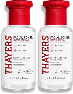 THAYERS AlcoholFree Witch Hazel Facial Toner with Aloe Vera Formula, Clear, Rose Petal, 3 Fl Oz (Pack of 2)