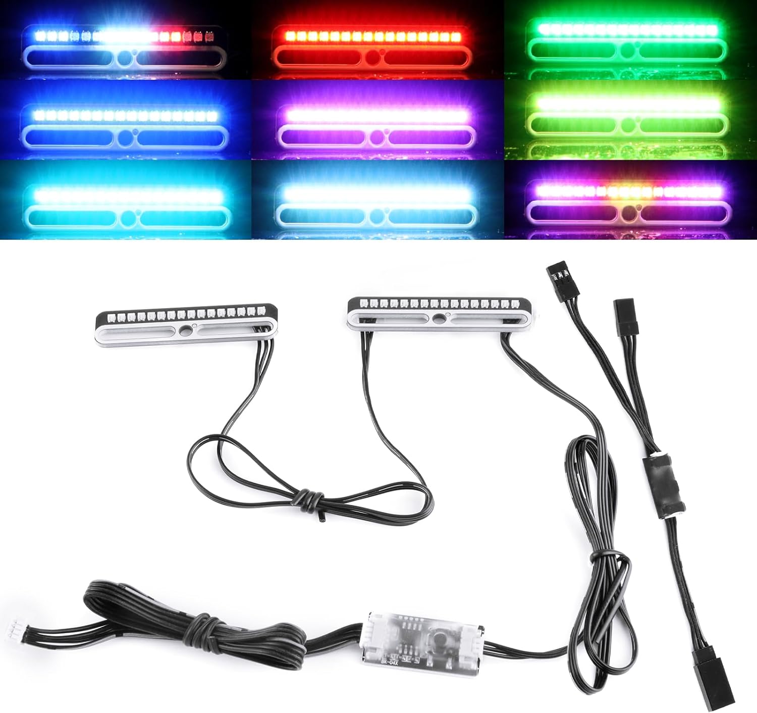 GLOBACT RC LED Light Bar Roof Lamp Headlight Tail Light Bumper Light Police Lights Kit for Traxxas Axial Losi HPI Redcat RC Truck Crawler Universal Parts (16 LEDs)