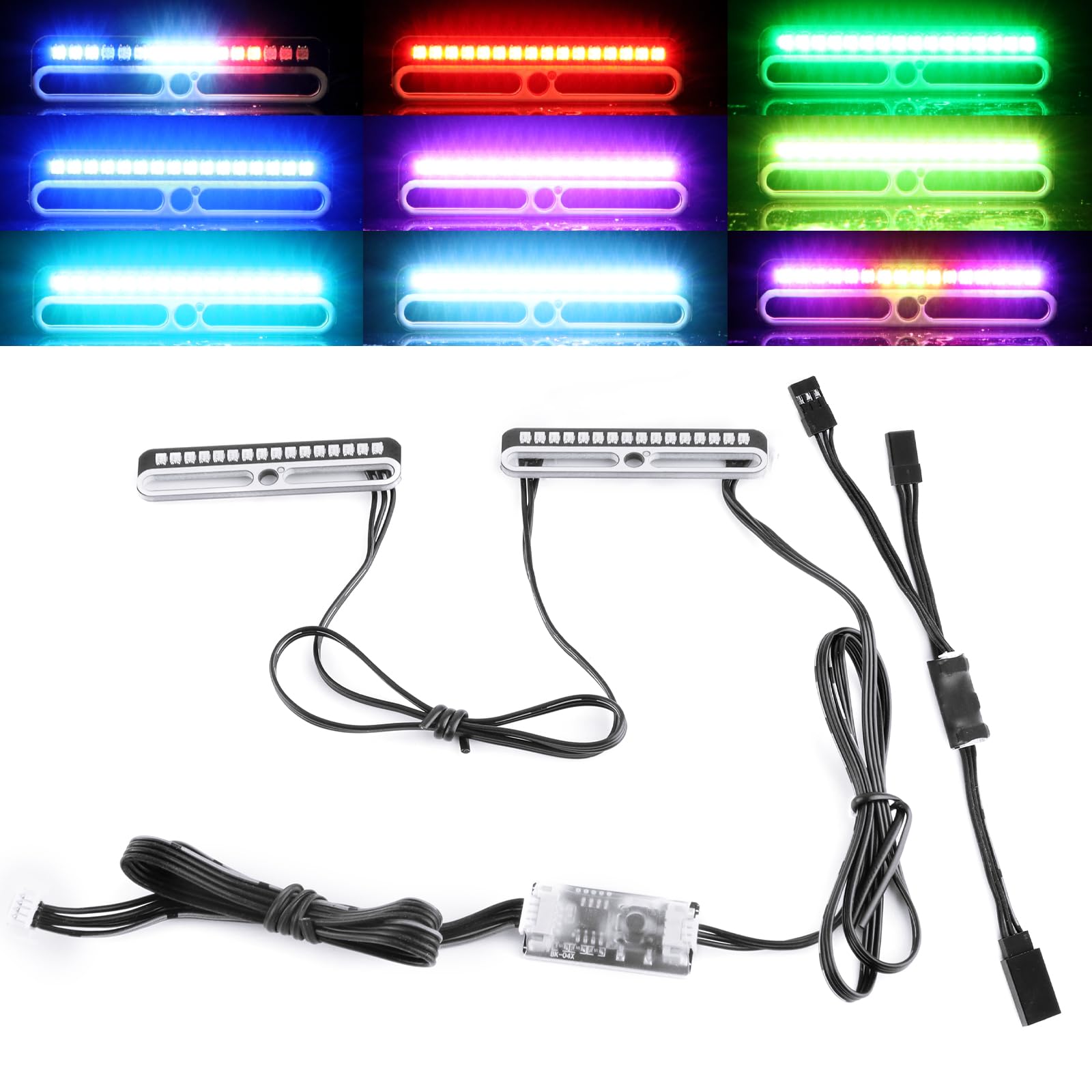 GLOBACT RC LED Light Bar Roof Lamp Headlight Tail Light Bumper Light Police Lights Kit for Traxxas Axial Losi HPI Redcat RC Truck Crawler Universal Parts (16 LEDs)