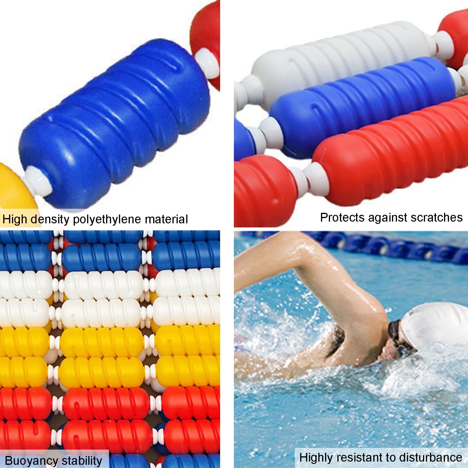 XLIHAWY Pool Rope Floats Kits, Swimming Pool Lane Buoy Safety Rope, Anti-UV Floating Leash for Divide Swim Race Lanes (Color : Steel Wire Ropes, Size : 4m)