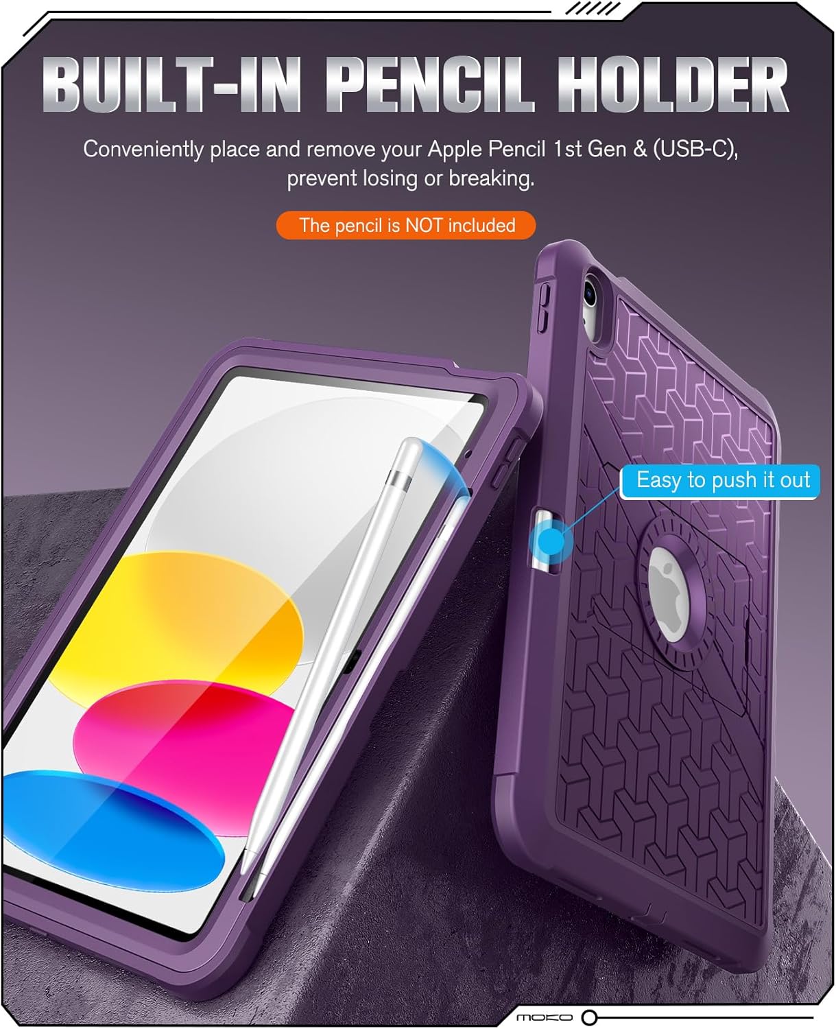 MoKo for iPad (A16) 11th/10th Generation Case 2025/2022, Heavy Duty Shockproof Dual Layer Full Body Protective Cover, Built-in Screen Protector and Kickstand for iPad 11/10.9 Inch,Dark Purple