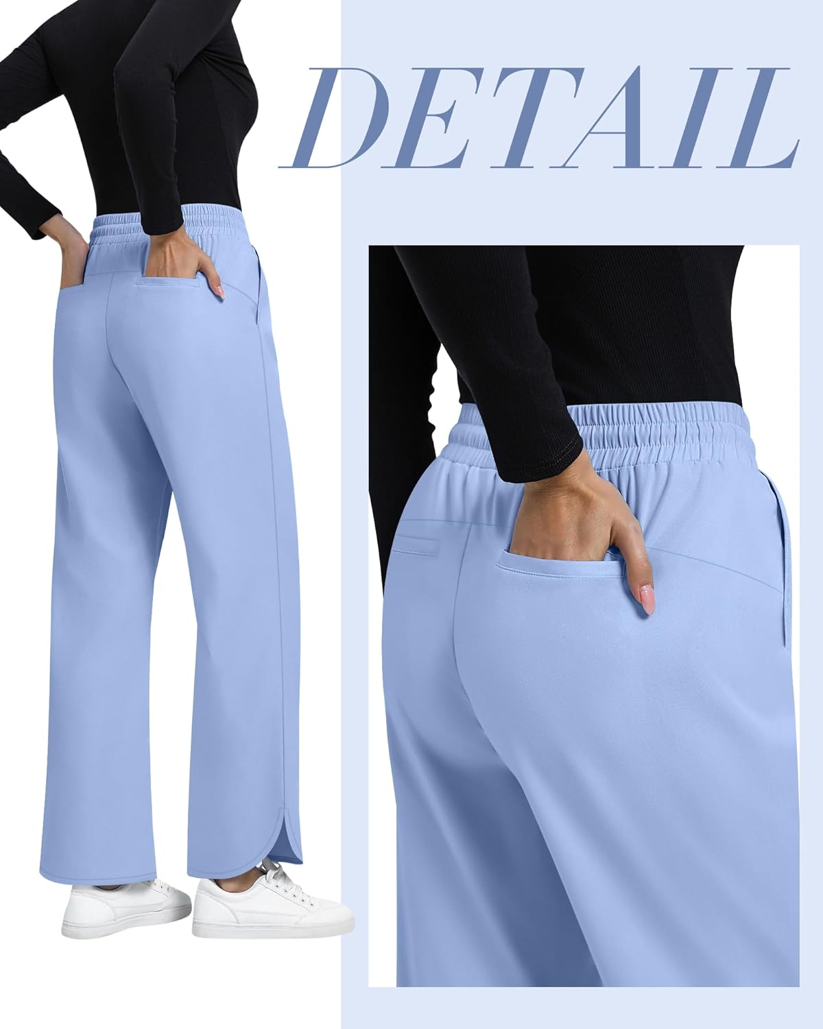 Nurse Scrub Work Pants for Women,2-Way Stretch Mid-Rise Straight Leg Medical Workwear Drawstring & 4 Pockets Bottoms - Image 3