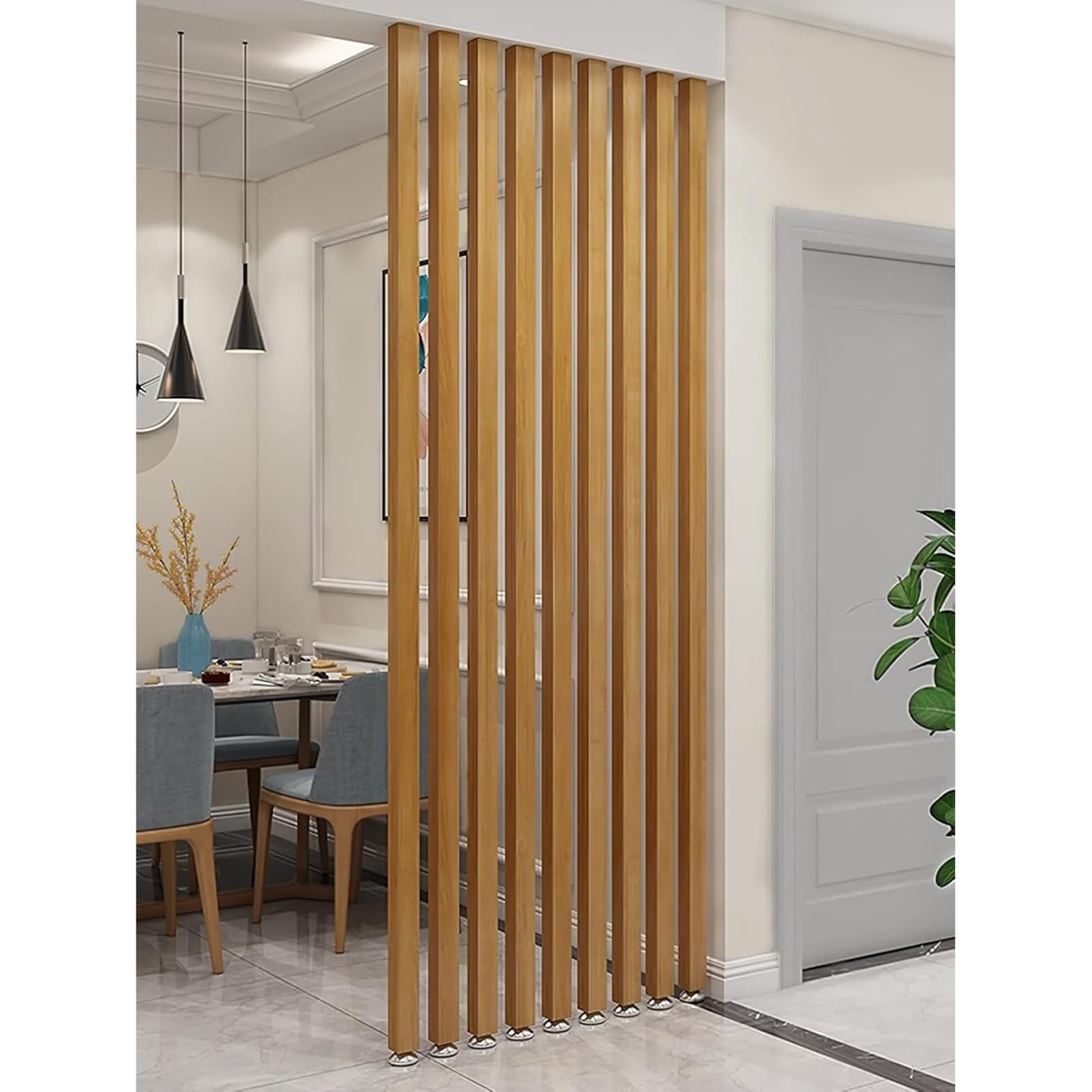 GLETSF 8 Pack Wooden Room Divider Partition, 80-235Cm Adjustable Height Privacy Screen For Office, Restaurant, Living Room & Studio, Easy Install Floor-To-Ceiling Grille-B-235cm/92.5in/7.7ft