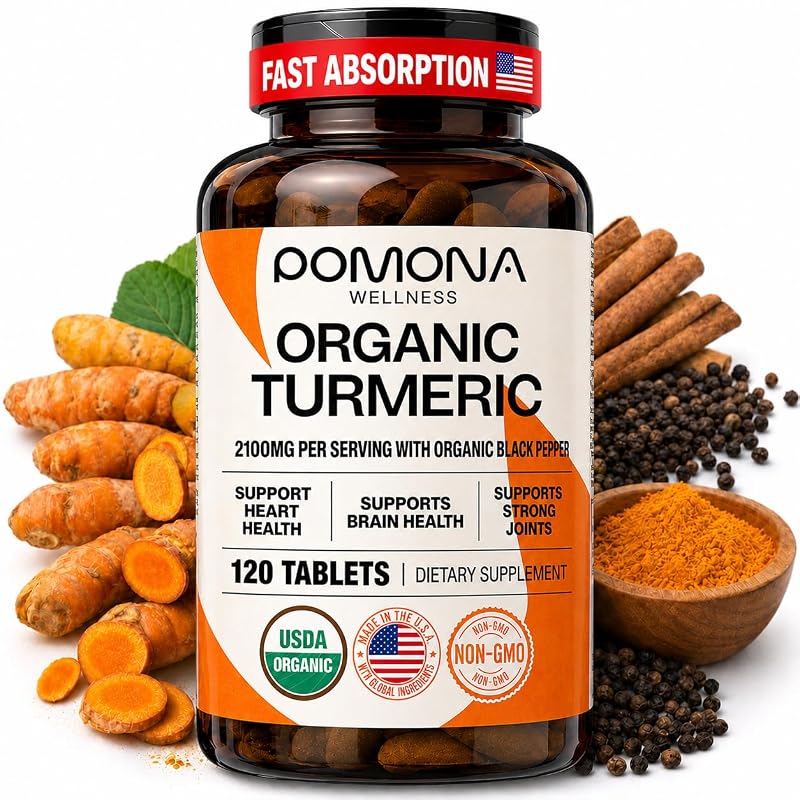 Pomona Wellness suplemento de cúrcuma com pimenta-preta, 2.100 mg, 120 comprimidos