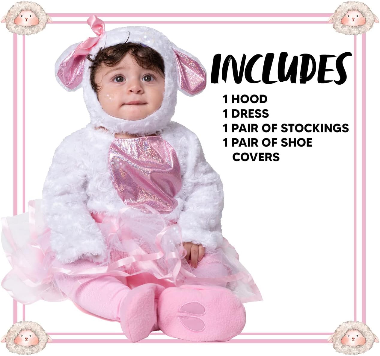 Spooktacular Creations Halloween Baby Girls Pink Lamb Costume for Toddler, infants Halloween, Animal Themed Dress Up Party - Image 5