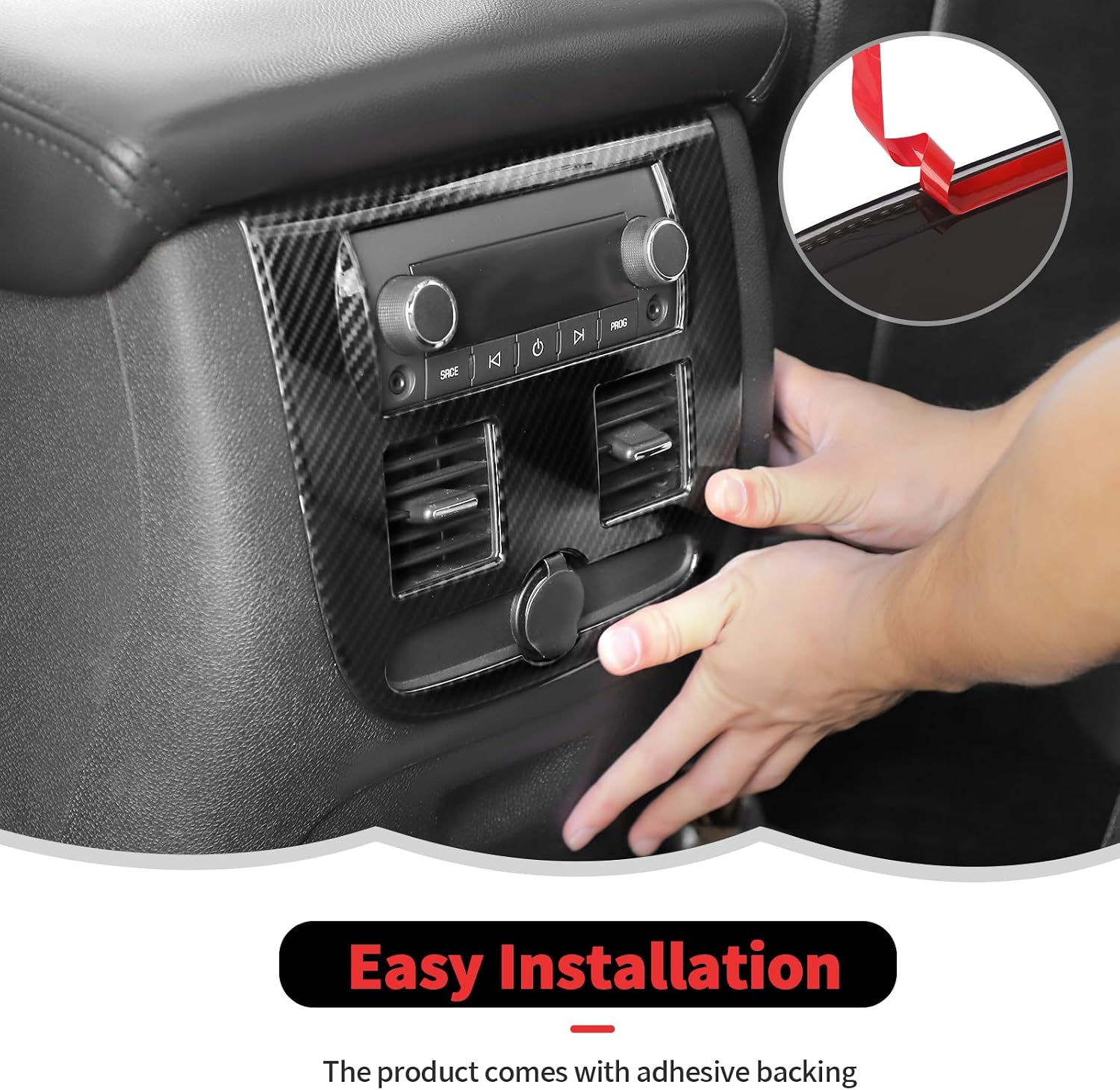 RT-TCZ Rear Central Control Panel Cover Trim Decoration Interior Accessories for Chevy Avalanche/Suburban/Tahoe 2007-2013,for GMC Yukon/Sierra 2007-2013 (Black Carbon Fiber)