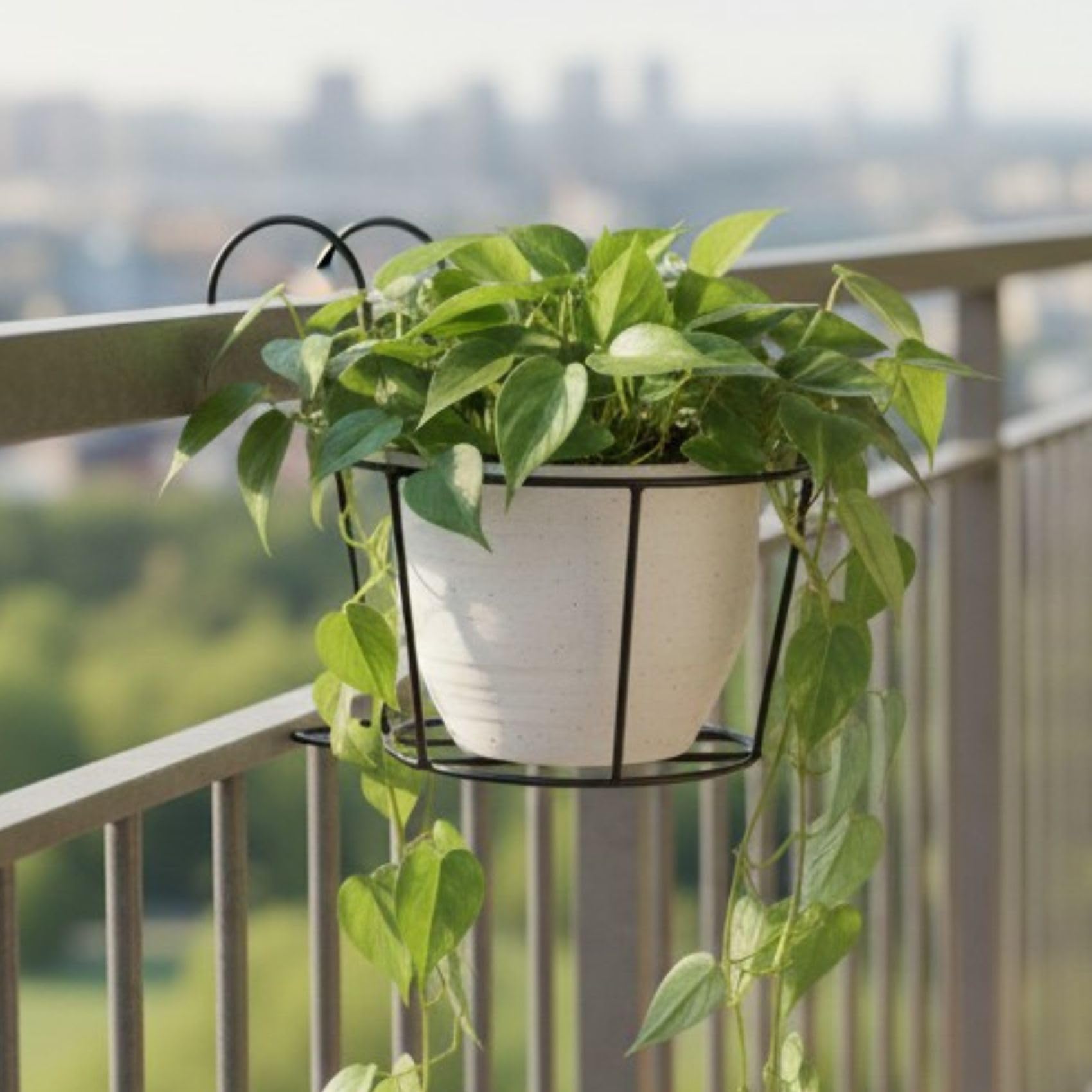Cinagro Metal Hanging Planters (Set of 1, ONLY PLANTERS) Flower Pot Holder for Railing, Potted Plant Stand for Home Decor, Office, Patio, Garden Railing, Hanging Metal Baskets (Black, No Pot Included)-image-8