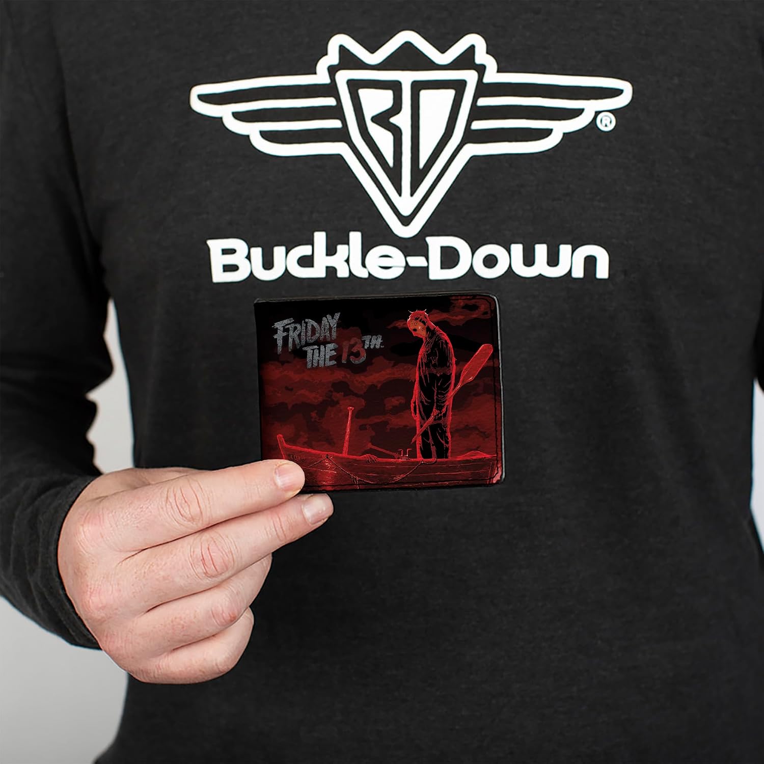 Buckle-Down mens Buckle-down Pu Bifold - Friday the 13th/Jason Boat Murder Black/Reds/White Wallet, Multicolor, 4.0 x 3.5 US