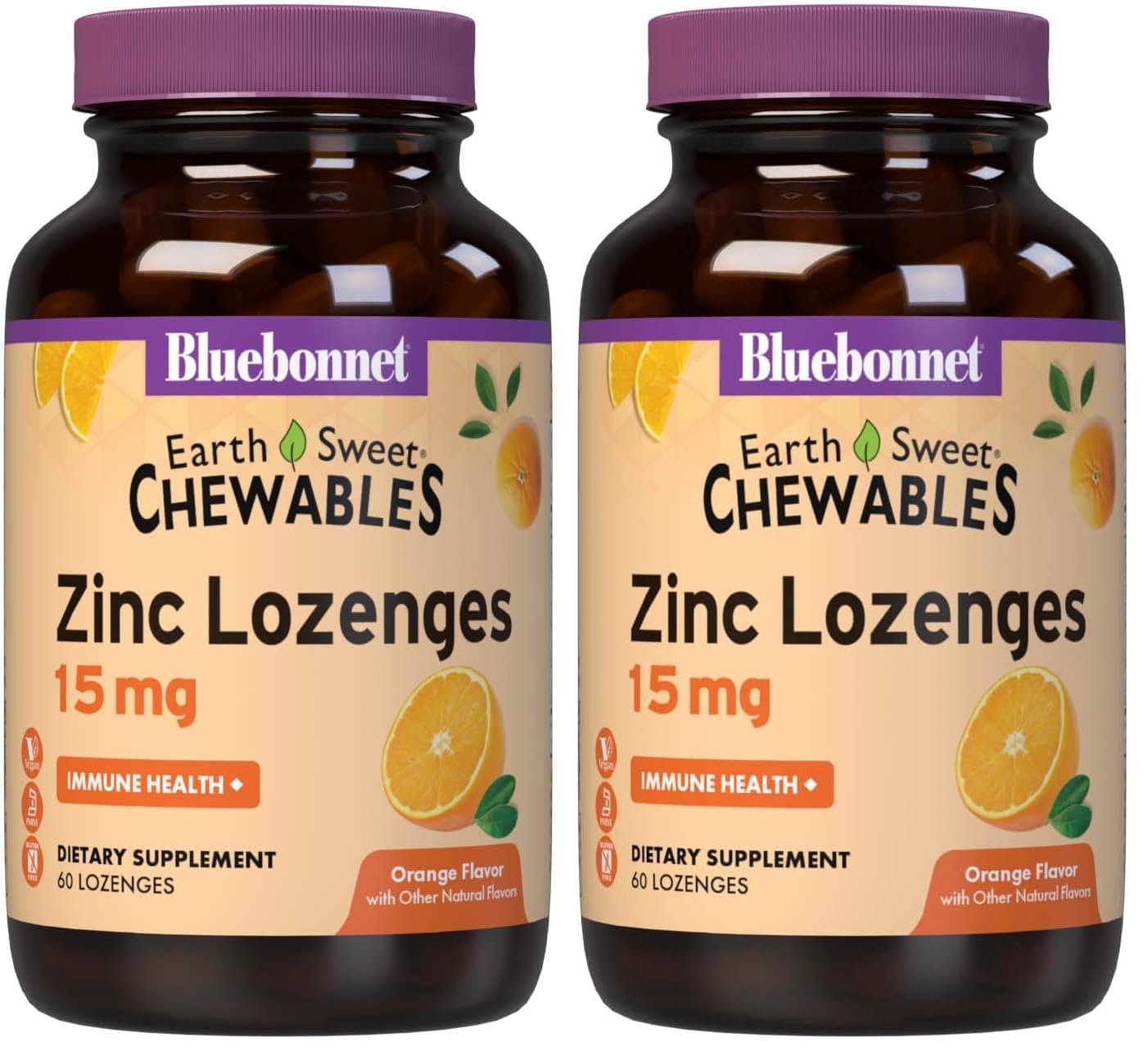 Bluebonnet Nutrition Earthsweet Zinc 15 mg, 60 Chewables 60 Count (Pack of 2)
