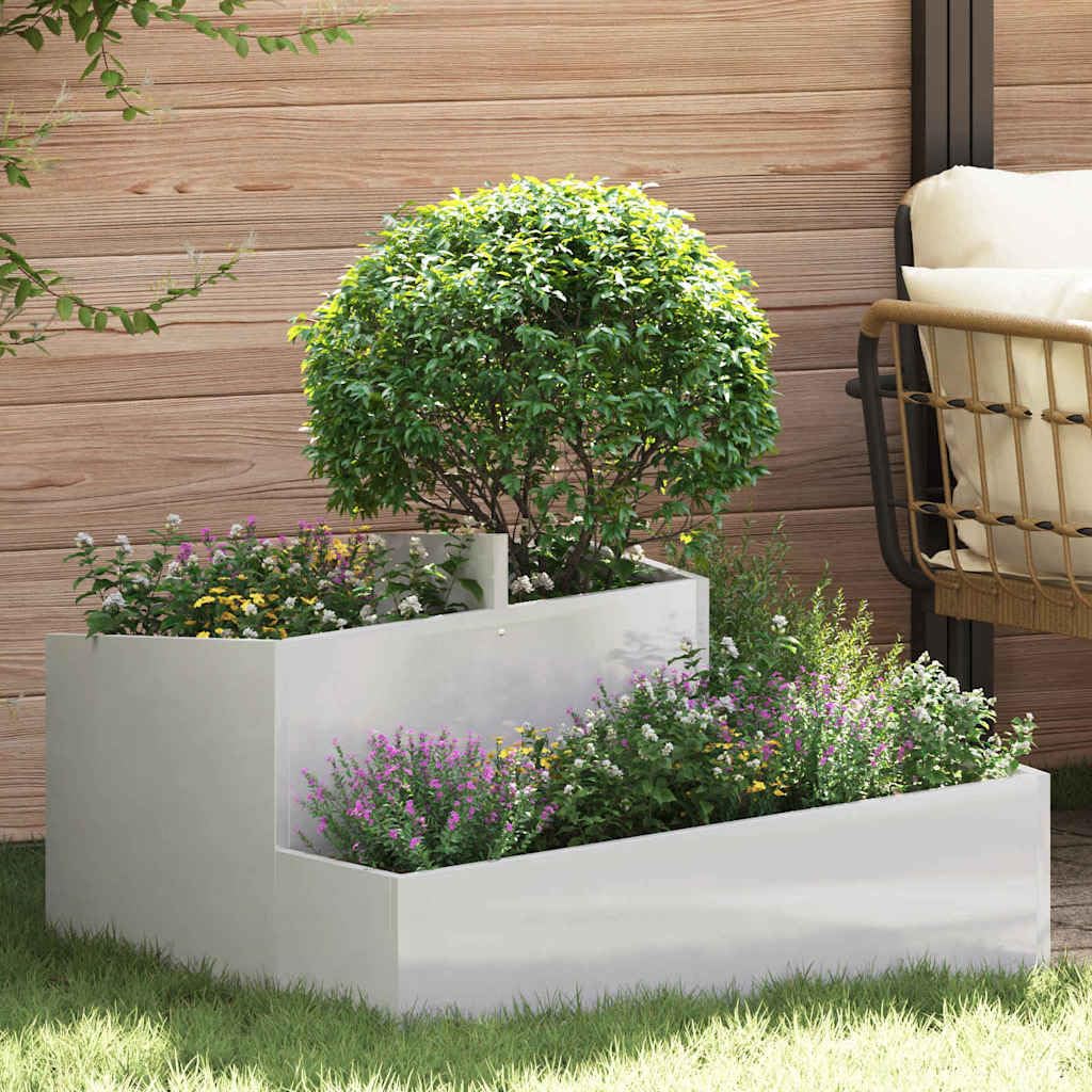 Fioriera moderna in acciaio – Vaso da giardino argento 80 x 80 x 50 cm in acciaio laminato a freddo con finitura metallica per terrazza ed esterni