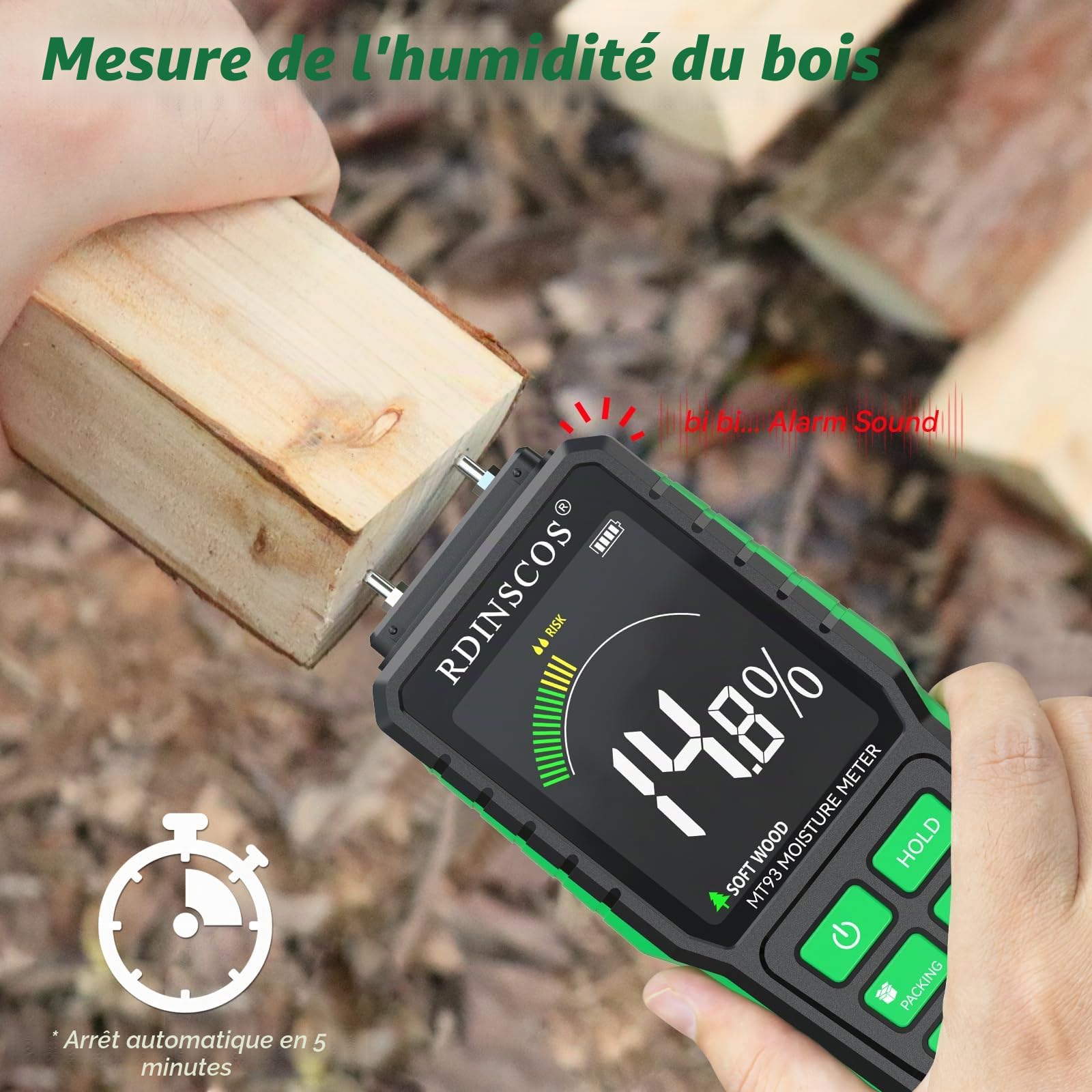 Testeur Humidité,RDINSCOS Détecteur Humidité Rechargeabilité Humidimetre Bois à Broche avec 4 Modes Testeur d'humidité pour Murs,Bois,Maçonnerie,Béton