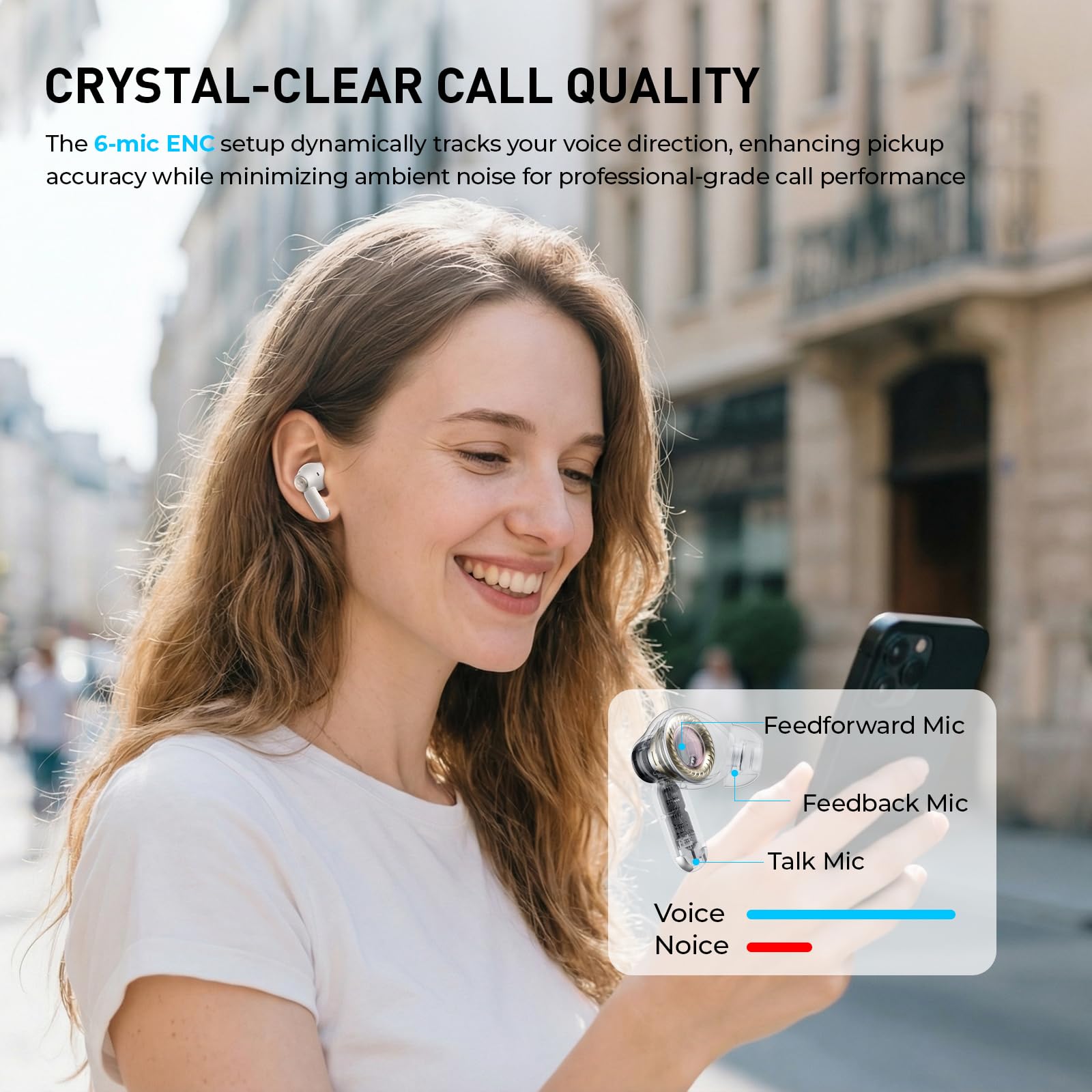 havit Hybrid Active Noise Cancelling Wireless Earbuds, Bluetooth 6.0 in-Ear Headphones, 6 Mics ENC Clear Call Ear Buds, 30+H Playtime, 3D Spatial Audio, Custom EQ via App, IPX5 Waterproof Grey view 5