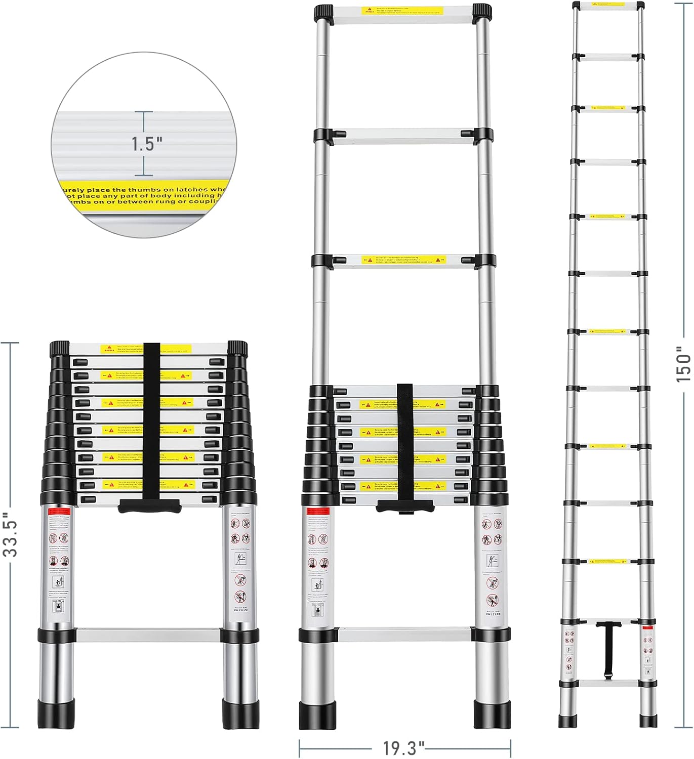Telescoping Ladder 12.5FT, Telescopic Extension Ladder, Aluminum Alloy Folding Ladder Portable Multi-Purpose for Indoor Outdoor Work, Heavy Duty 330 lbs Load