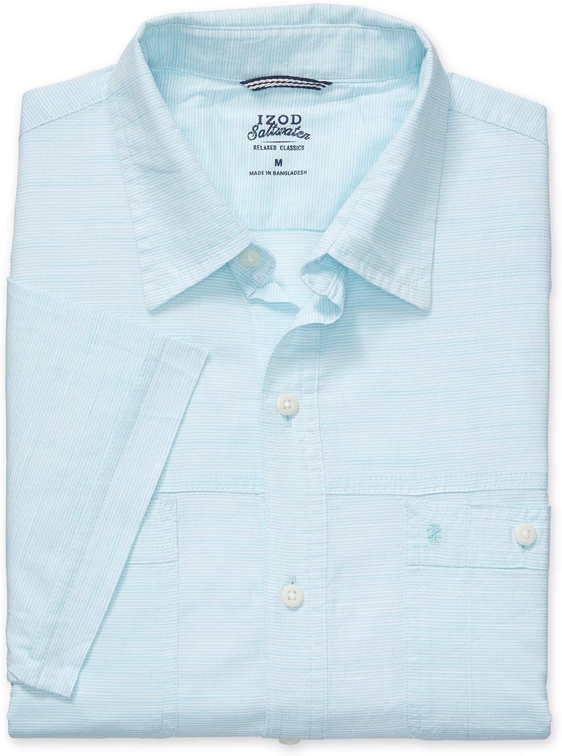 IZOD Men's Saltwater Dockside Chambray Short Sleeve Button Down Solid Shirt (Discontinued)