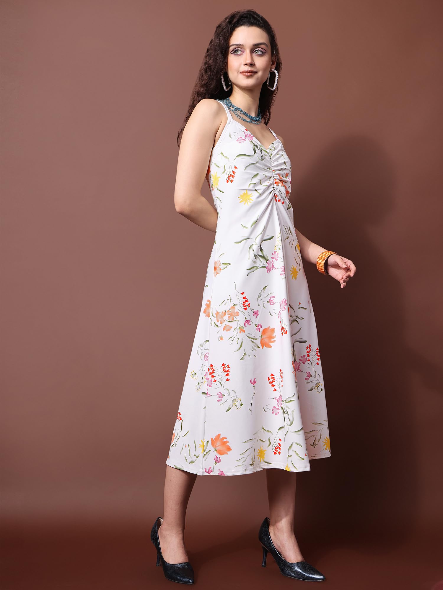 Purvaja Womens Fit & Flare Knee Length Dress (Wini-060-Lris_White_Large)