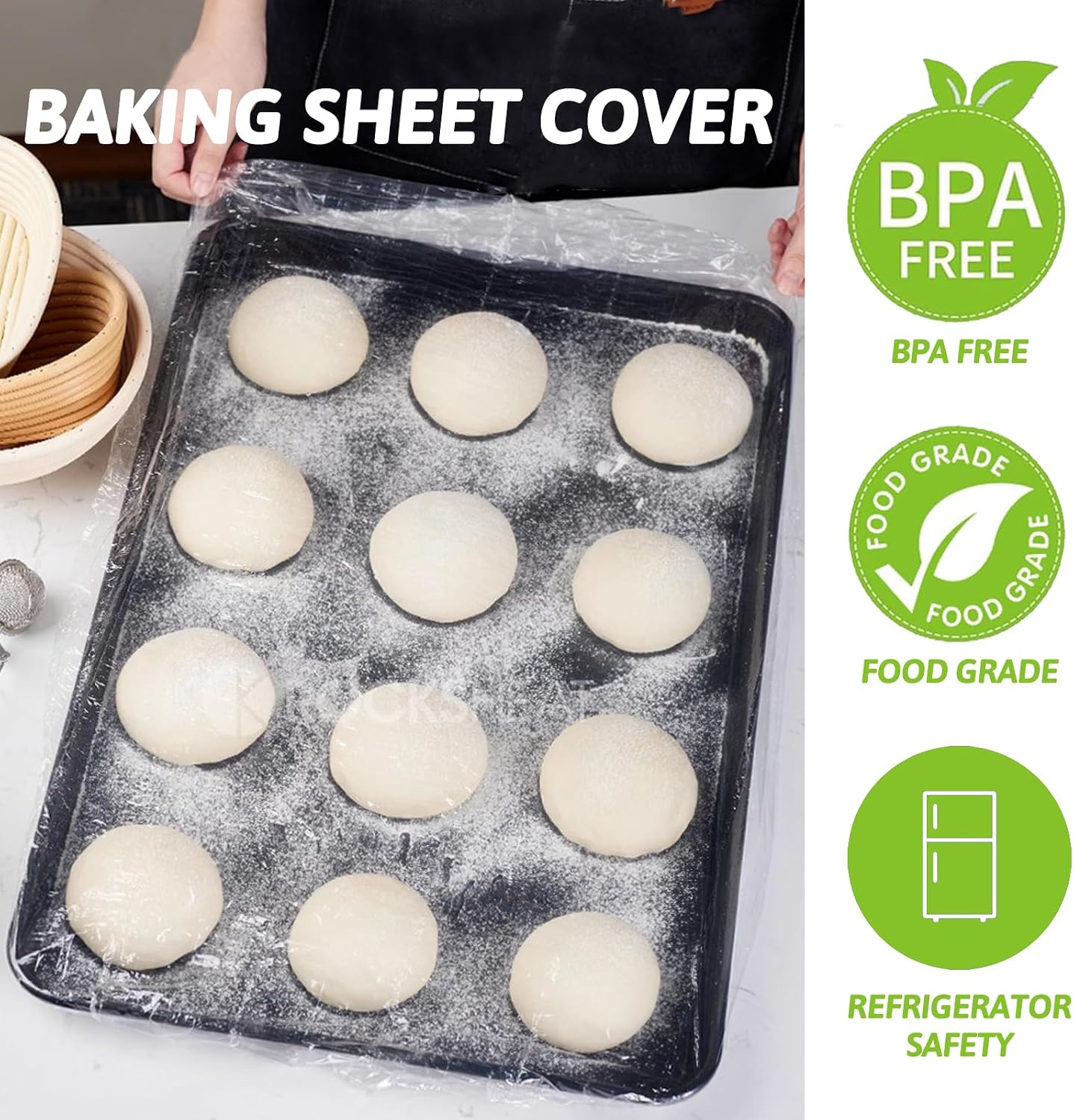 100 Extra Large Bowl Covers For Bread Proofing,Fits Bowl up to 20",Sheet Pan Covers, Elastic Reusable Plastic Bowl Cover For Baking Tray/Pizza Dough Proofing,Outdoor Food Fresh Keeping Bags, BPA Free