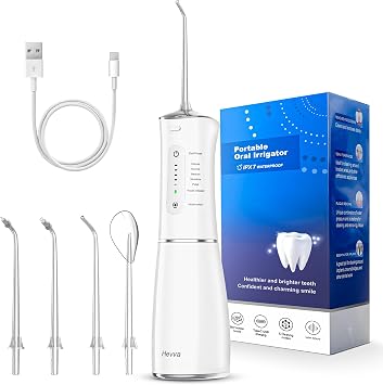 Water Flosser Cordless Oral Irrigator 300ML Detachable Water Tank Rechargeable Electric Dental Flosser 5 Modes Waterproof Teeth Cleaner Teeth Pick Portable for Braces & Sensitive Gums Travel White