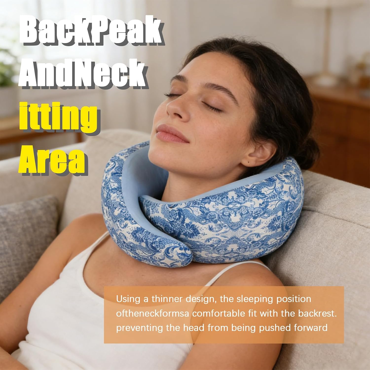 Memory Foam Neck Pillow, Blue and White Porcelain Design, Twisted Infinity Shape, Ergonomic Support Cushion (Blue and White)