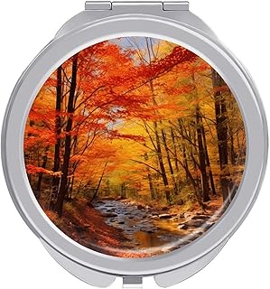Espejo de maquillaje de viaje de follaje otoñ...