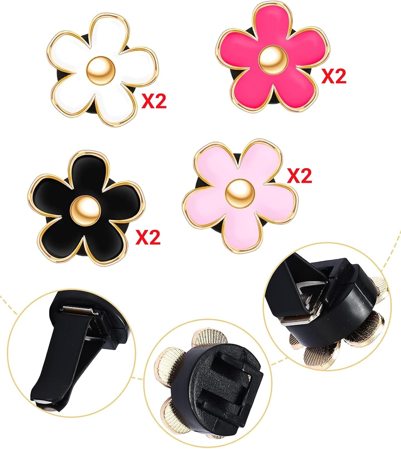Daisy Flower Car Air Freshener Vent Clips, 8 Pcs Cute Car Accessories for Women Interior, Girly Decor Essentials, Truck Accessories, for Bathroom Office Pet Houses (Pink,White,Black,Red, 3.1cm, 2.9cm) image 3
