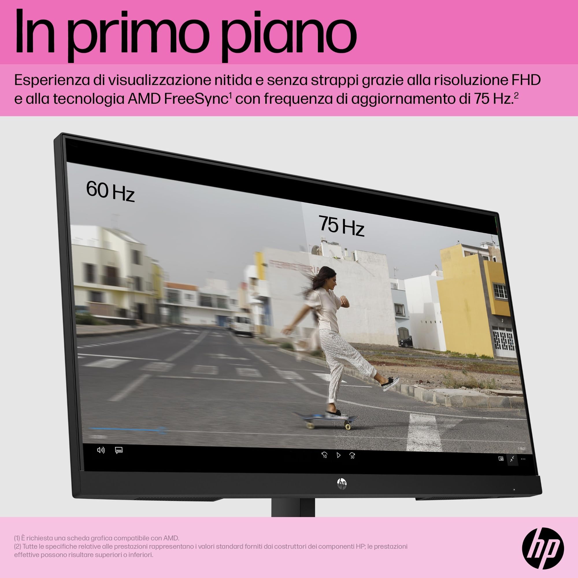 HP V24iE G5 Monitor Full HD da 24" (1920 x 1080, 75 Hz, 5 ms, IPS, 16:9), AMD FreeSync, luce blu bassa, HDMI, VGA, DisplayPort, Joypad OSD, antiriflesso, inclinazione regolabile, nero