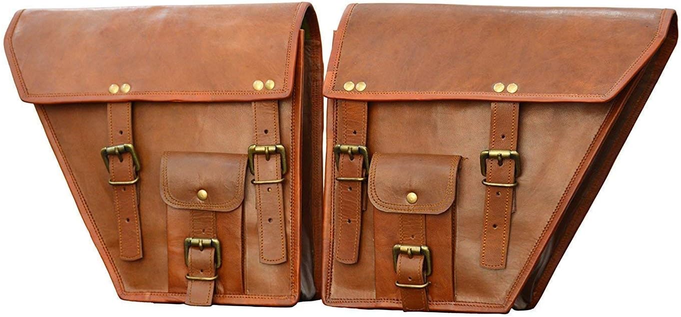 MUMMY PAPA ENTERPRISES Unisex Handmade Pure Leather Vintage Brown Bike Bag Motorcycle Saddle Bag, Universal Side Bag/Saddle/Travel Bag/Carrier for All Bike Side Bag