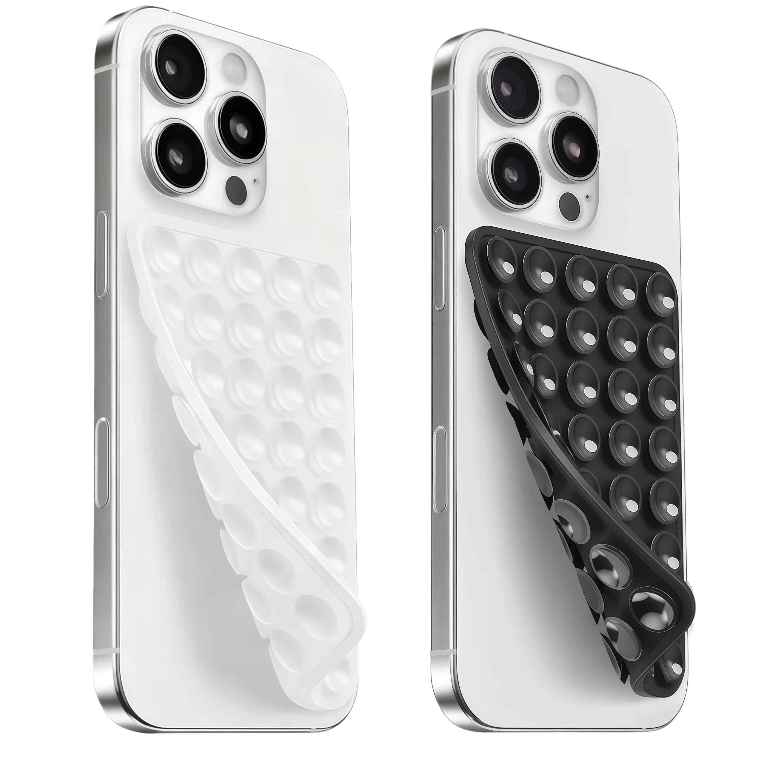 (2 Pack) Silicone Suction Cup Phone Case Mount Double Sided, Clear &amp; Black | Removable Sticky Phone Grip with Higher Suction Power for Cell Phone, Hands-Free Phone Accessories for Selfies and Videos
