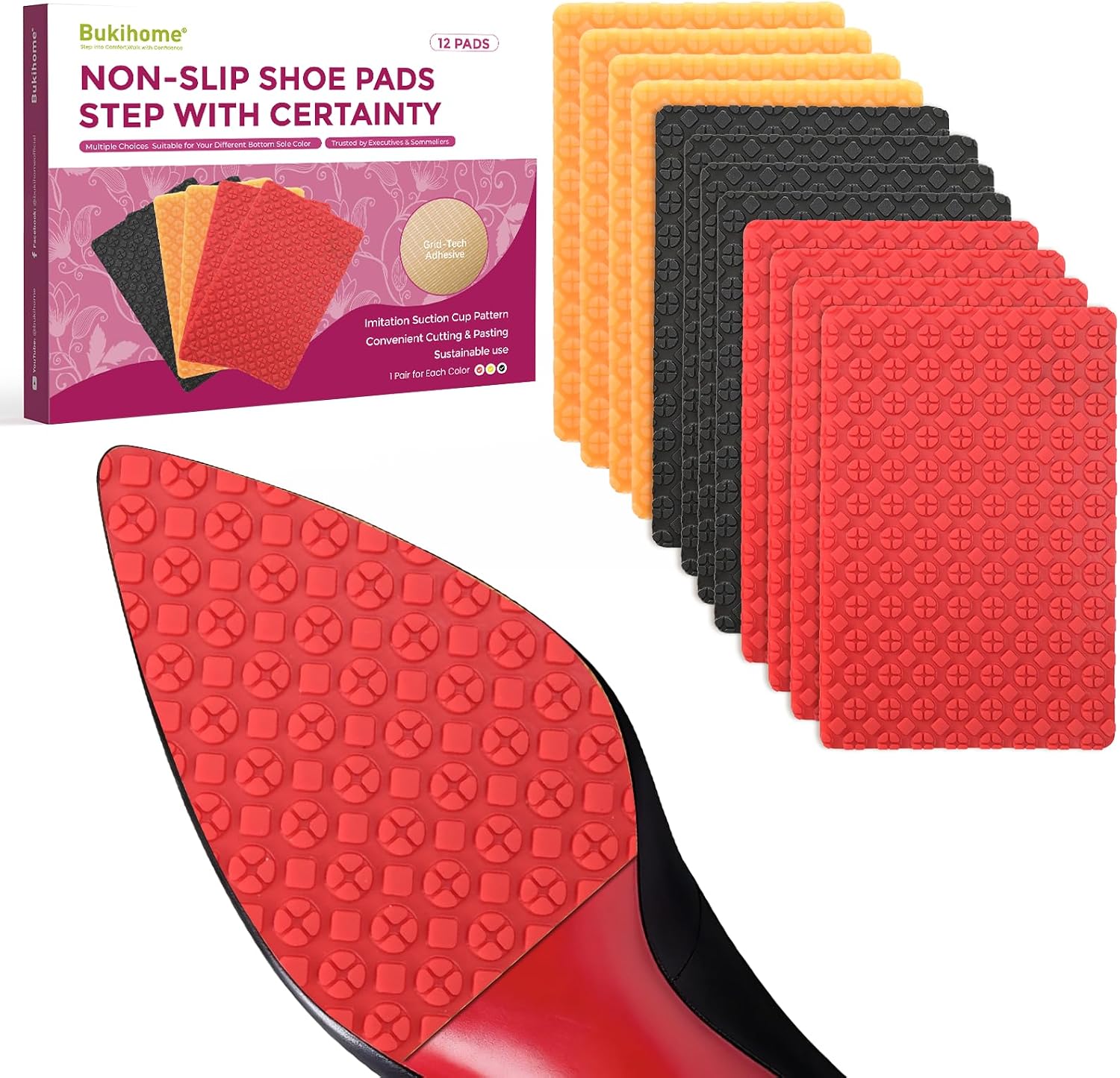 Shoe Sole Protector - Self-Adhesive Grips Non-Slip Pads Rubber Sole Guard Shoes Non-Slip Bottom Covers for High Heels, Boots & Flats (3 Pairs)