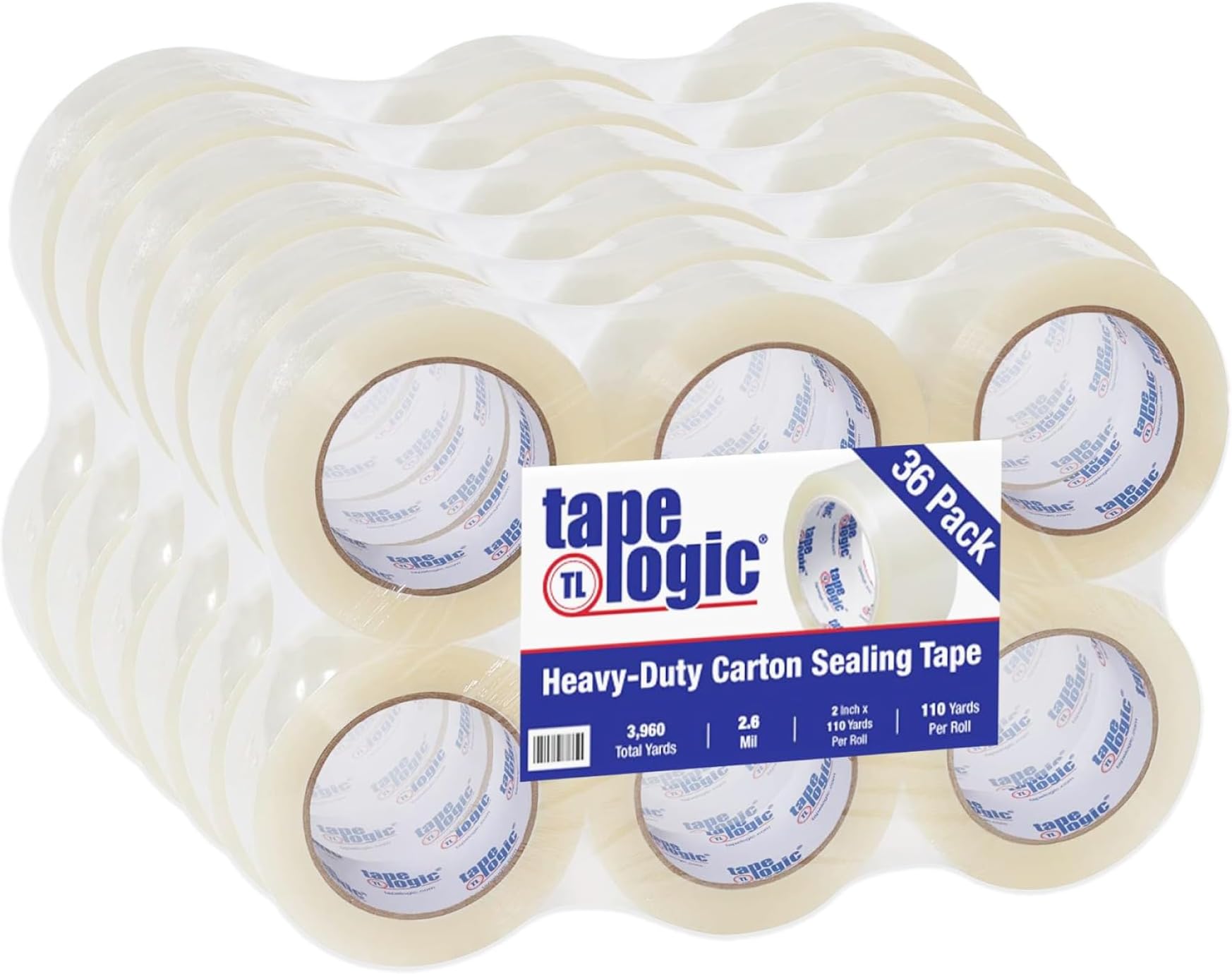 Tape Logic 2" x 110 yds Acrylic Packing Tape 2.6 Mil, Clear (36-Pack) Heavy Duty Packing Tape Rolls for Sealing Boxes at Home, Warehouse, & Office, Supplies for Packaging, Shipping, Moving