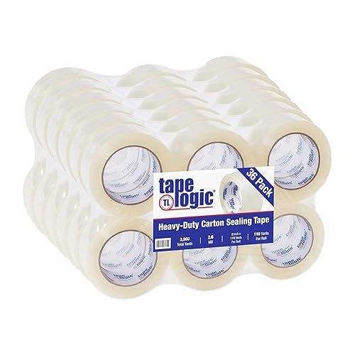 Tape Logic Cinta de embalaje acrílica de 2 pulgadas x 110 yardas de 2.6 mil, transparente (paquete de 36) rollos de cinta de embalaje resistente