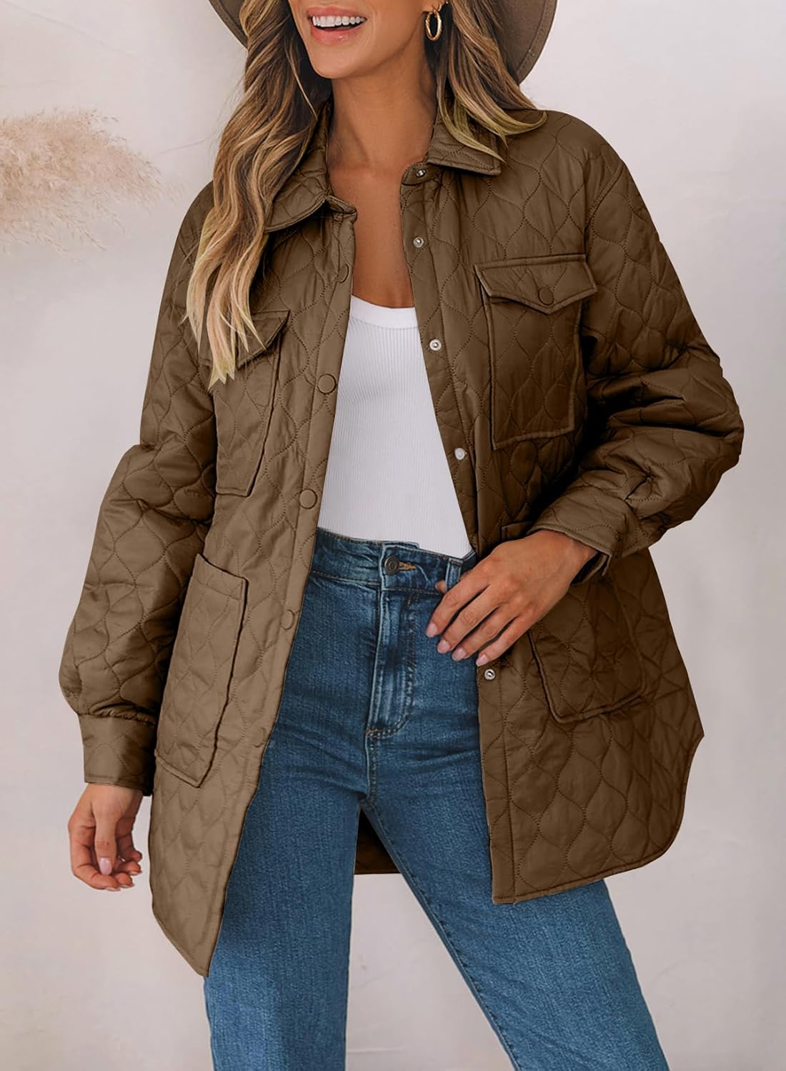 EVALESS Quilted Jackets for Women Lightweight Long Sleeve Button Down Puffer Jacket Warm Winter Coat Outerwear with Pockets - Image 3