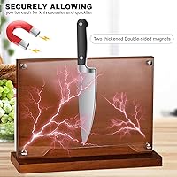 Vista 4 de Bloque magnético para cuchillos con escudo acrílico, soporte para cuchillos de cocina de doble cara sin cuchillo, soportes de madera para cuchillos