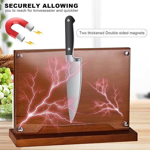 Miniatura 5 de Qivine Bloque magnético para cuchillos con bloque magnético, soporte magnético para cuchillos con escudo acrílico, soporte magnético de doble cara